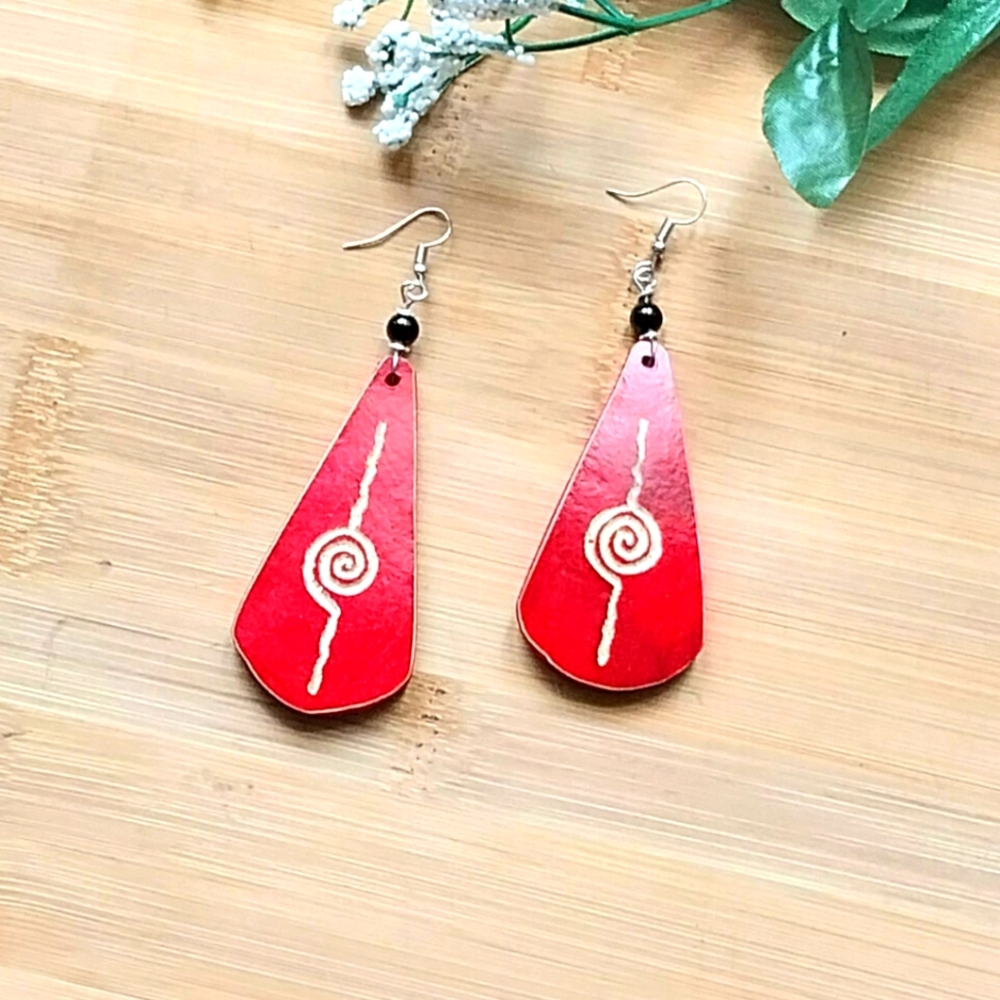 1PR Red Spiral Drop Earrings - Picture 2 of 4